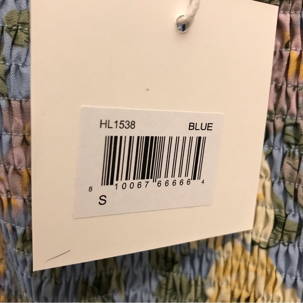 NWT HL Affair Floral Mini Dress Small blue yellow smocked long sleeve - Picture 10 of 12